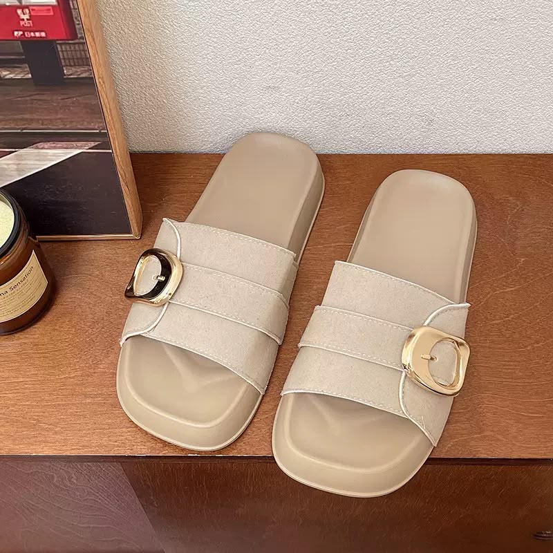 Double Strap Buckle Flat Waterproof Sandal KH