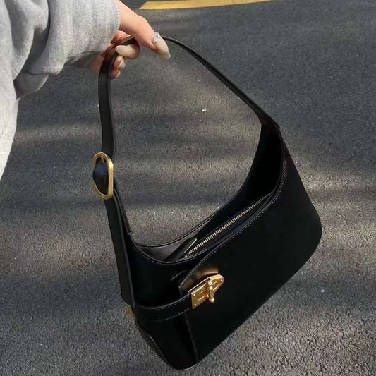 Noir Curve Lock Shoulder Bag