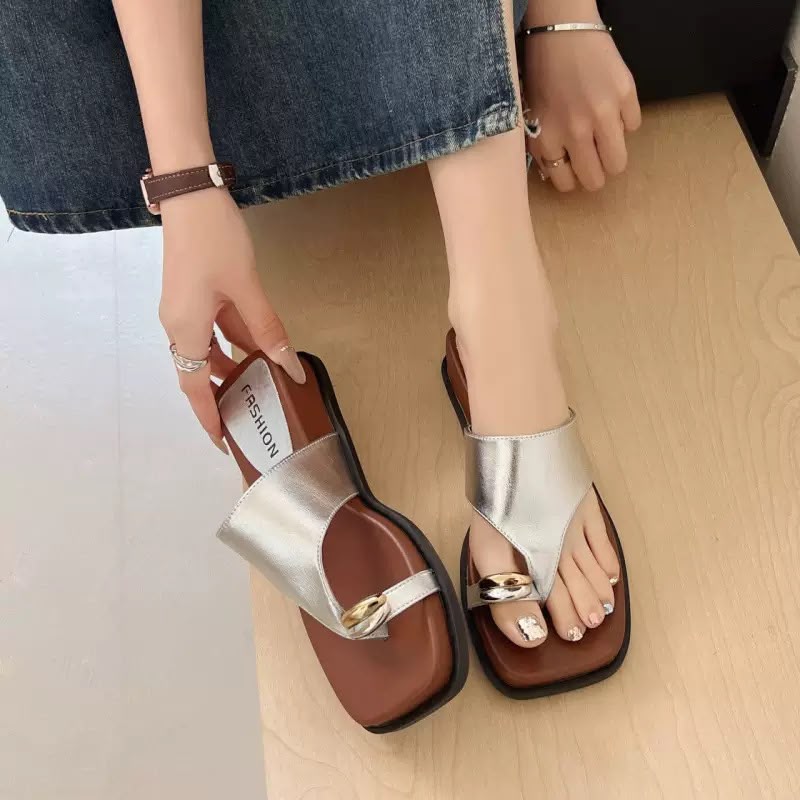 Metallic Accent Thong Flat Waterproof Sandal TA