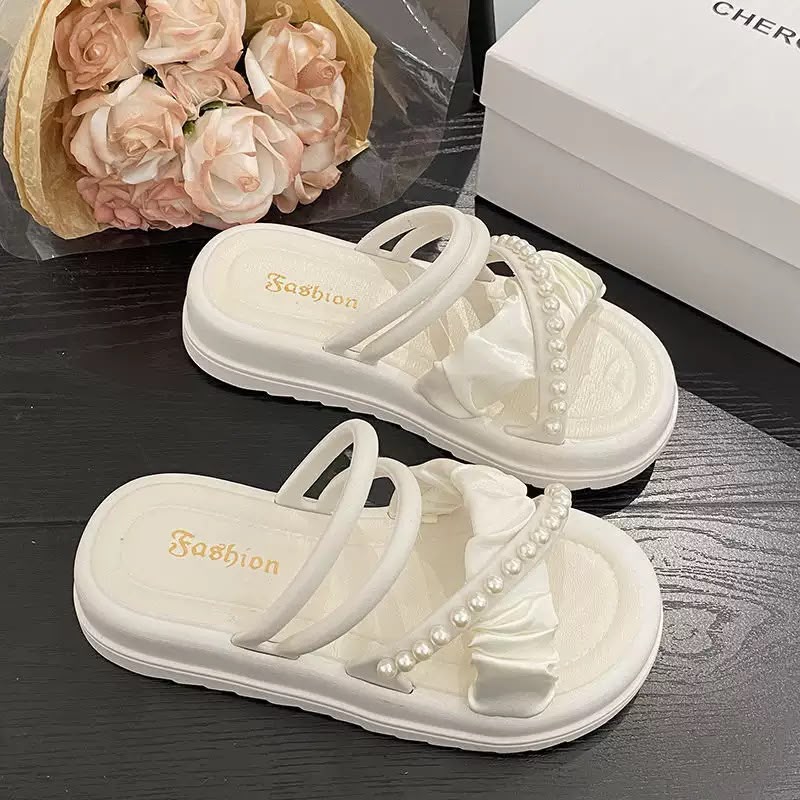 Pearl Strap Ribbon Flat Waterproof Sandal CP