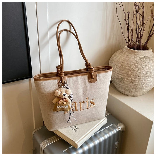 Paris Printed Knotted Handle Tote Bag