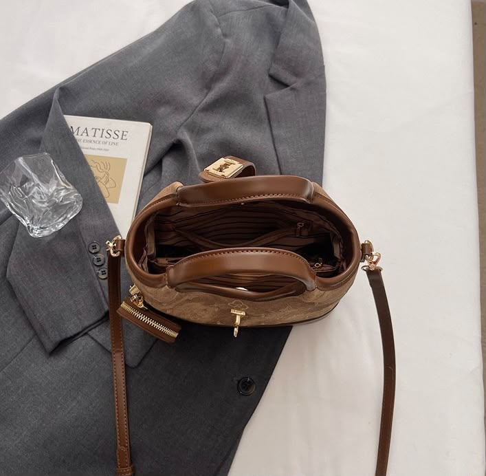 Women’s Vintage Printed Bucket Bag with Mini Coin Purse