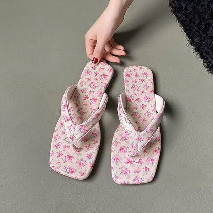 Floral Square Toe Flip-Flops Women's Sandal SQ