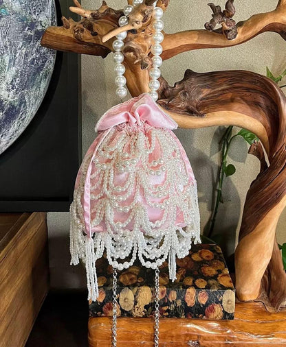 Elegant Pearl Tassel Drawstring Bucket Bag