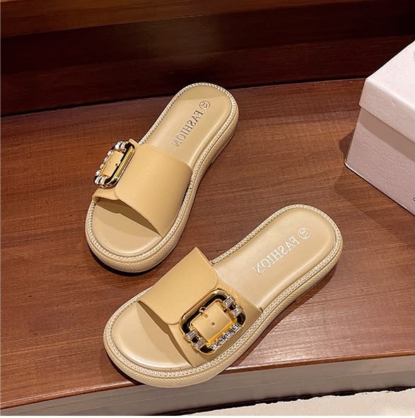 Gold Buckle Thick Sole Flat Waterproof Sandal SK