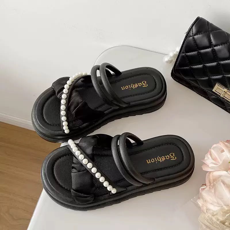 Pearl Strap Ribbon Flat Waterproof Sandal CP