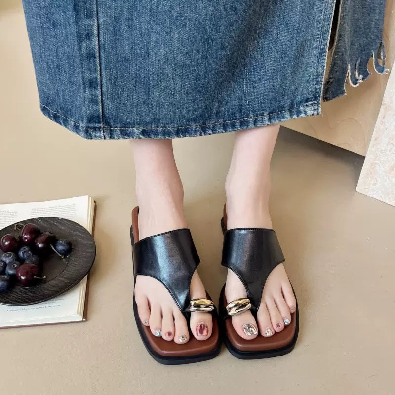 Metallic Accent Thong Flat Waterproof Sandal TA