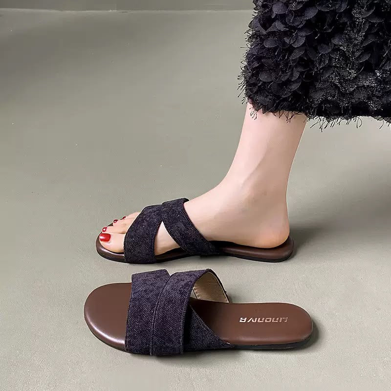 Cross-Strap Textured Flat Sandal OC