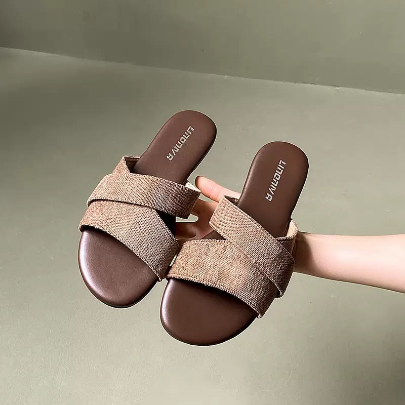 Cross-Strap Textured Flat Sandal OC