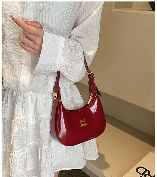 Glossy wine red shoulder bag