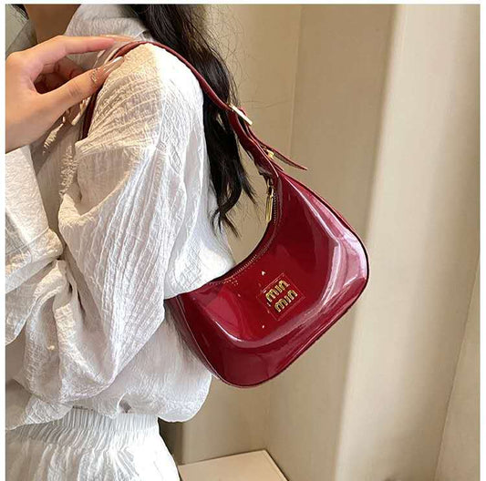 Glossy wine red shoulder bag