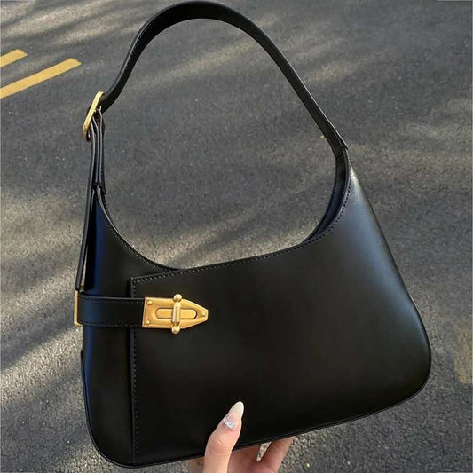 Noir Curve Lock Shoulder Bag