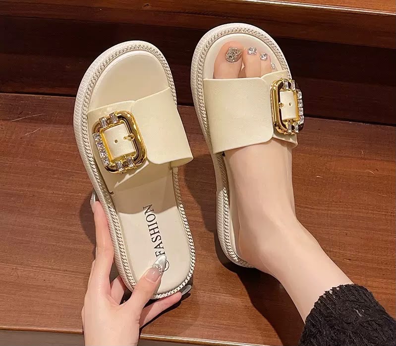 Gold Buckle Thick Sole Flat Waterproof Sandal SK