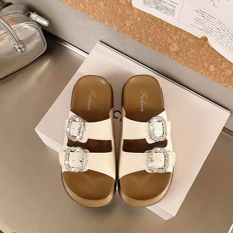 Rhinestone Buckle Double Strap Flat Waterproof Sandal RP