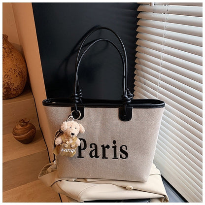 Paris Printed Knotted Handle Tote Bag