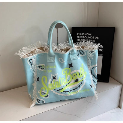 Fringed Graphic Summer Beach Tote