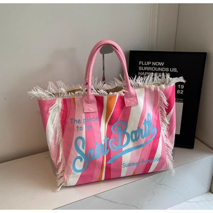 Fringed Graphic Summer Beach Tote