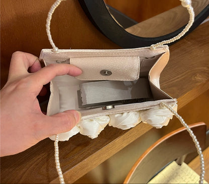 Satin Rose Pearl Handle Bag