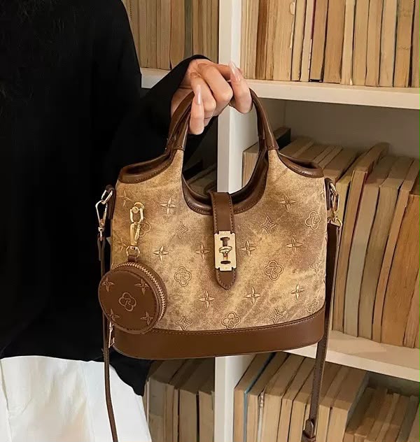 Women’s Vintage Printed Bucket Bag with Mini Coin Purse