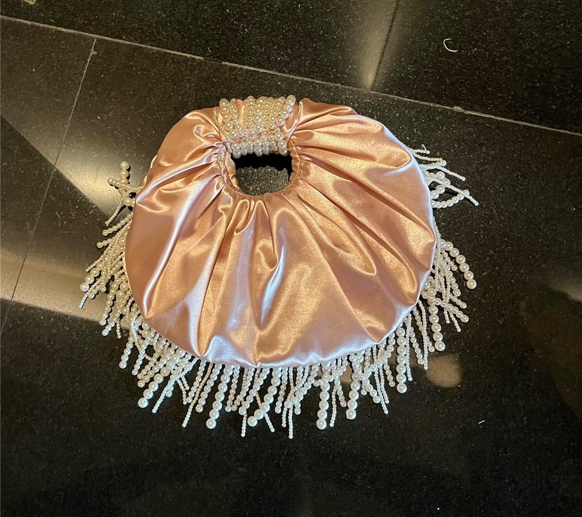 Pearl-Fringe Satin Evening Bag