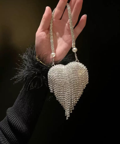Luxury Heart Rhinestone Tassel Evening Clutch Bag